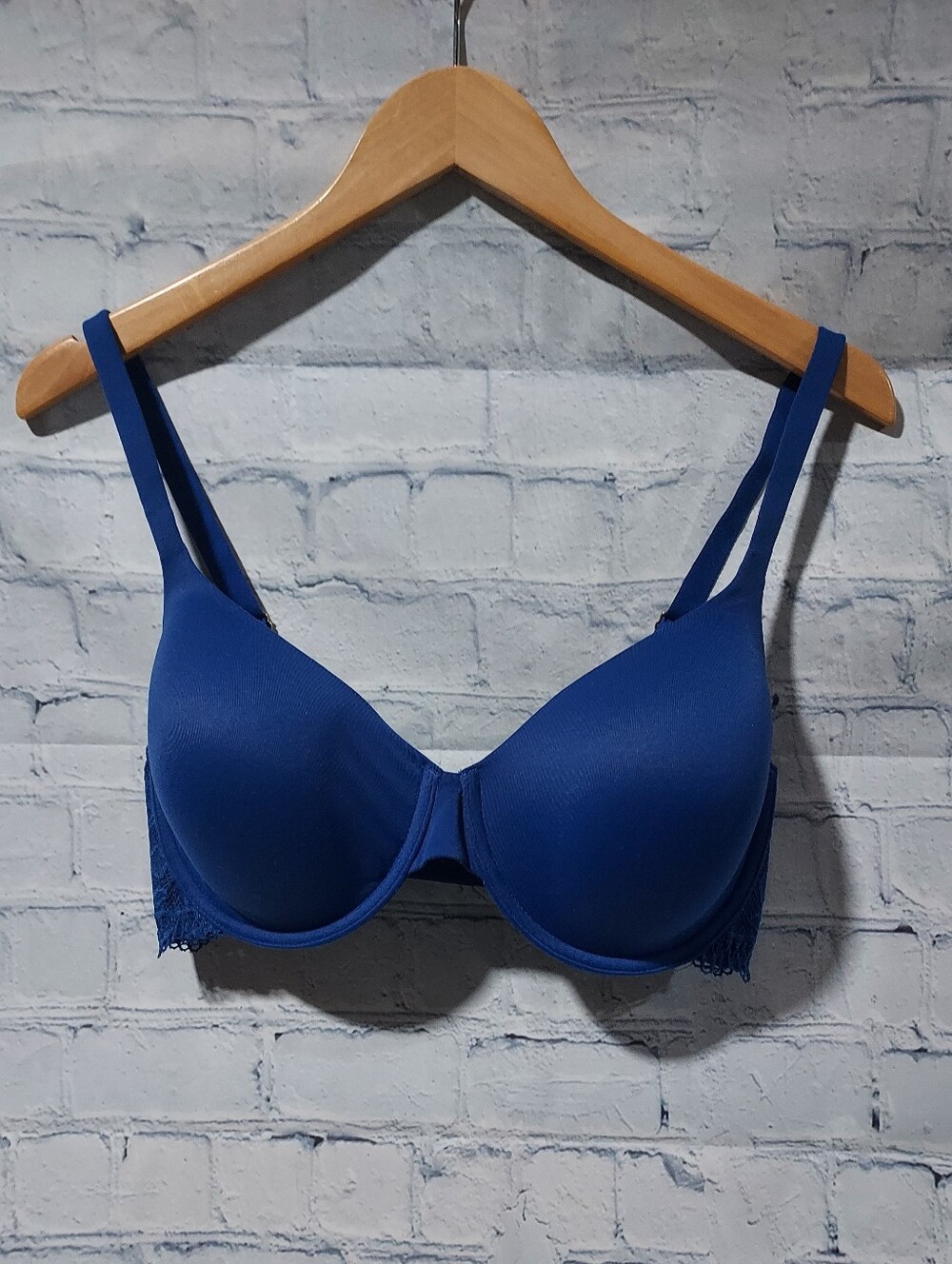 Soma 34DD Embraceable Demi Bra Blue Feminine Adjustable Criss-cross Straps Lace
